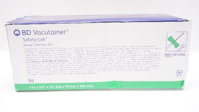 BD 367296 Vacutainer Safety-Lok Blood Collection Set 21G x 3/4 x 12in -Box of 50